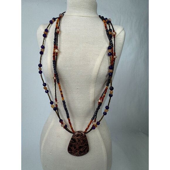 Variscite Stone Beaded Necklace With Multicolor Beads & Large Pendant - Picture 11 of 16